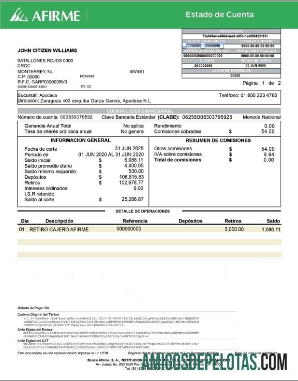 Mexico Afirme Bank Account St PSD modelo